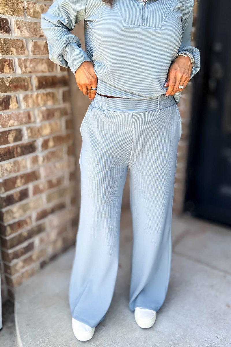 Accolade Blue Grey Ribbed High Pants