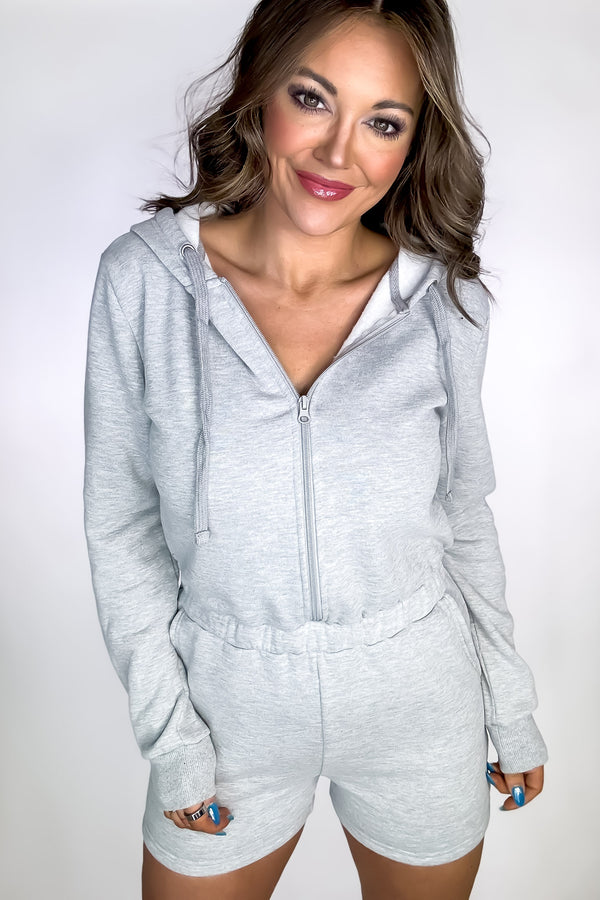 Unforgettable Heather Grey Zip Up Fleece Hoodie Romper