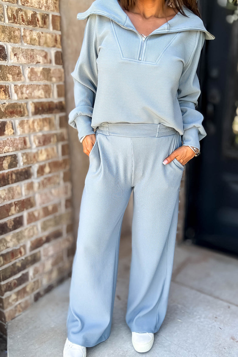 Accolade Blue Grey Ribbed High Pants