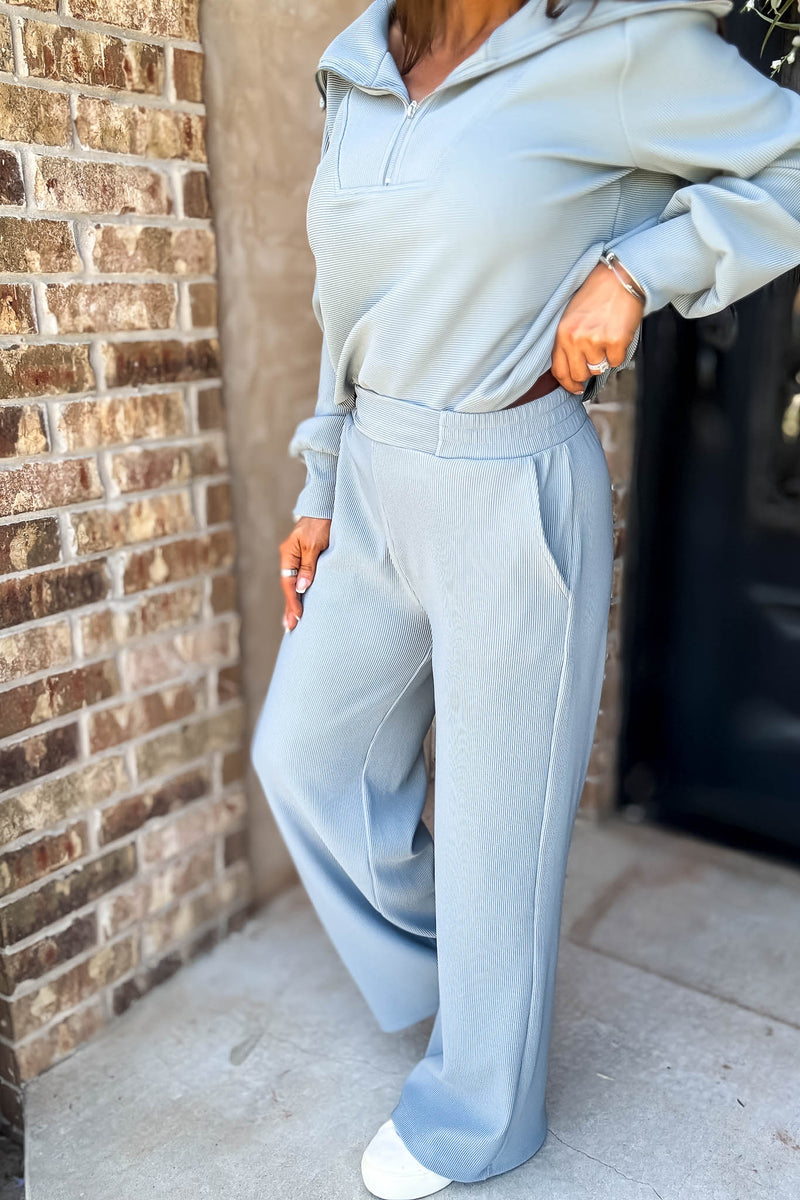 Accolade Blue Grey Ribbed High Pants