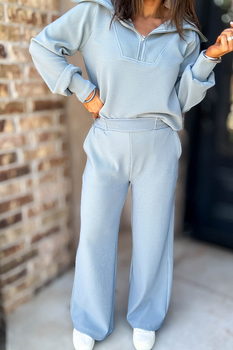 Accolade Blue Grey Ribbed High Pants