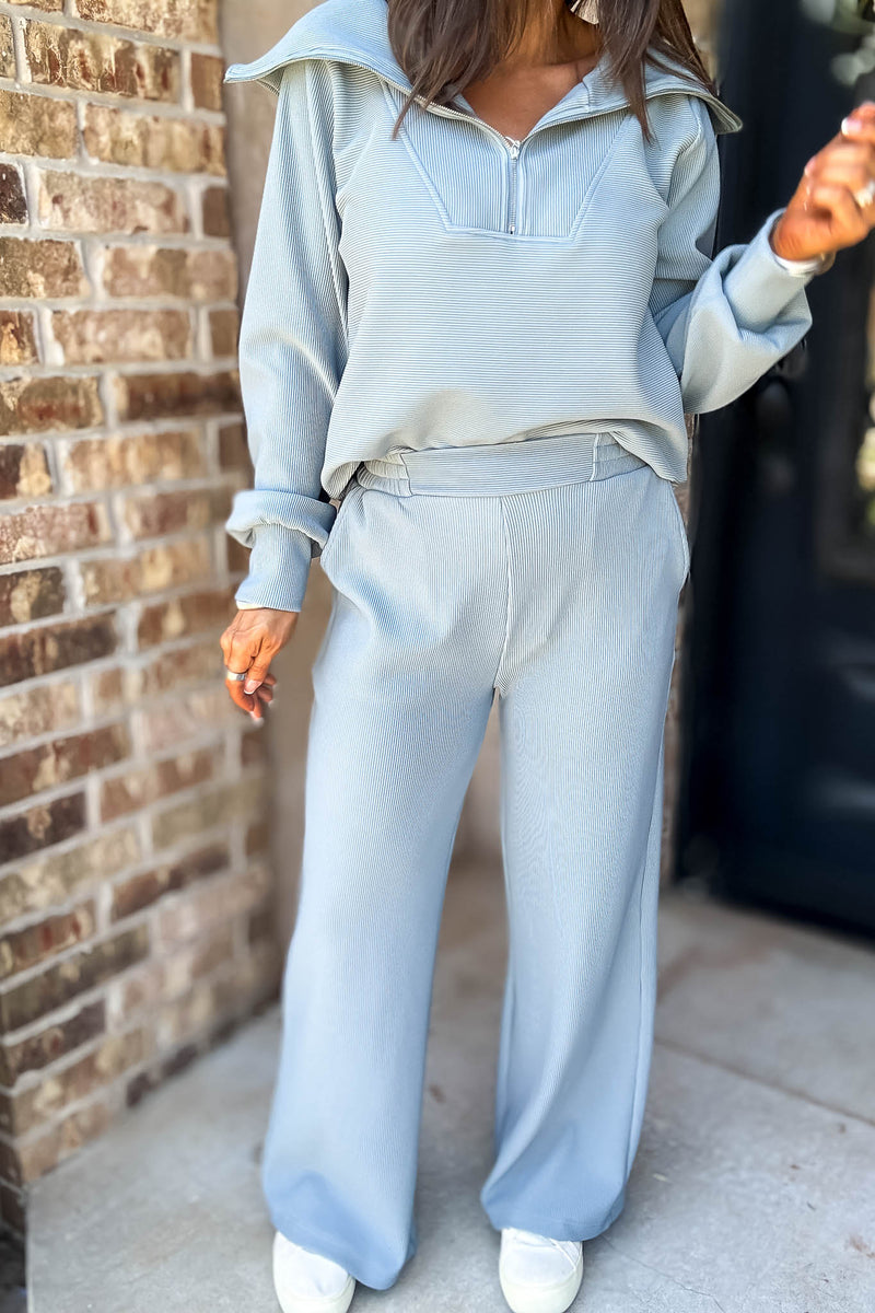 Accolade Blue Grey Ribbed High Pants