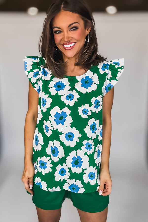 RUFFLE SLEEVES FLORAL BLOUSE
