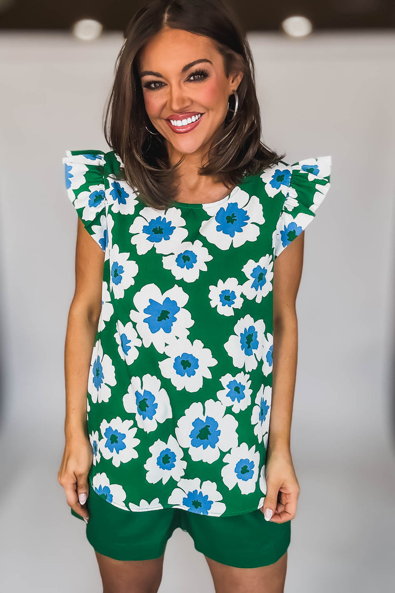 RUFFLE SLEEVES FLORAL BLOUSE