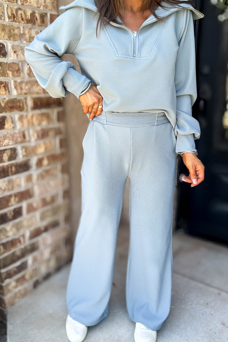 Accolade Blue Grey Ribbed High Pants