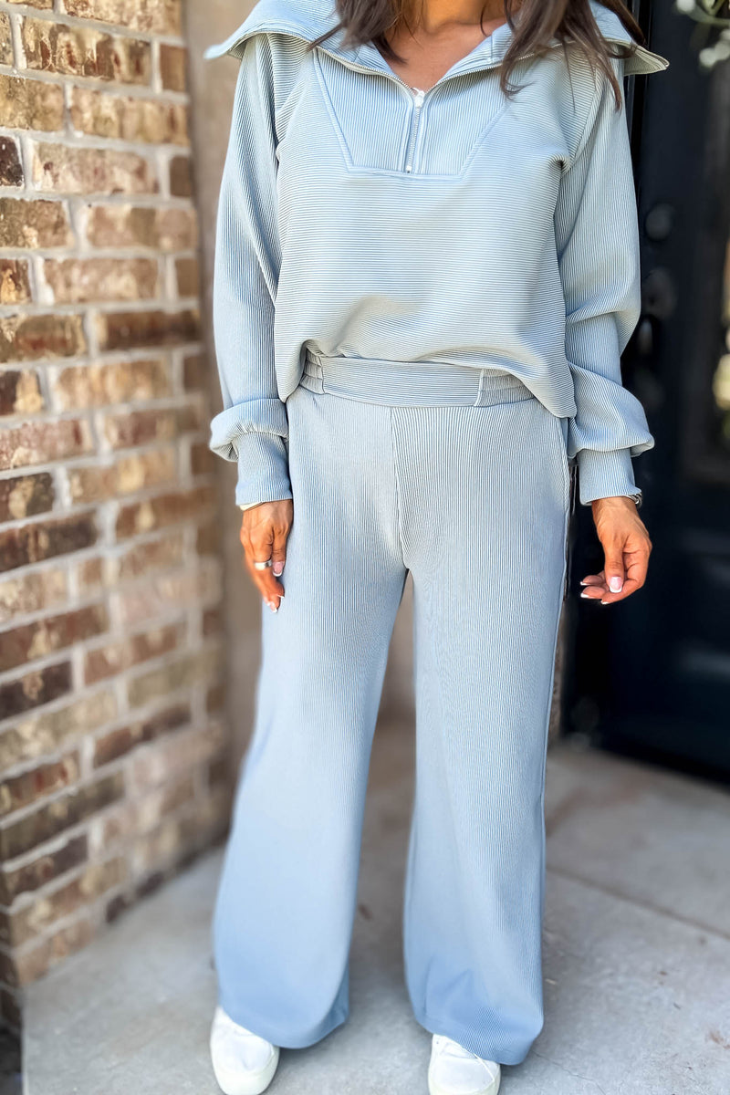 Accolade Blue Grey Ribbed High Pants