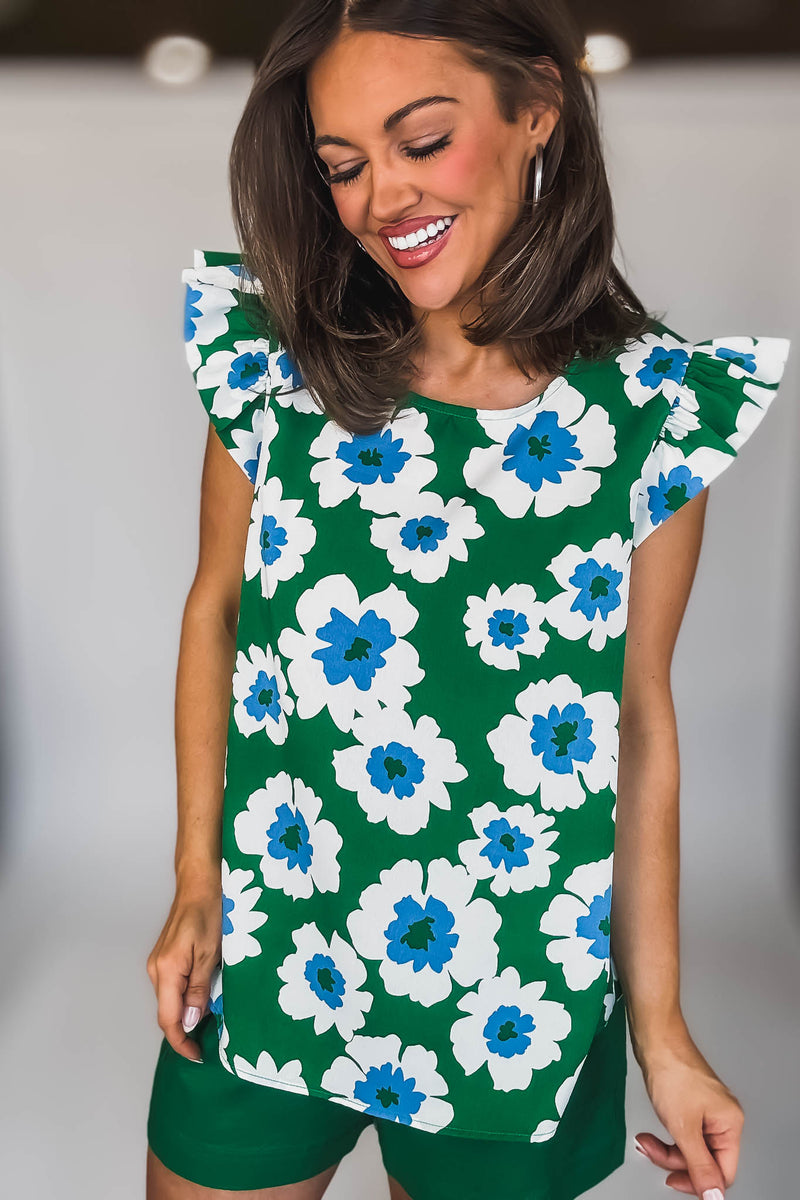 RUFFLE SLEEVES FLORAL BLOUSE