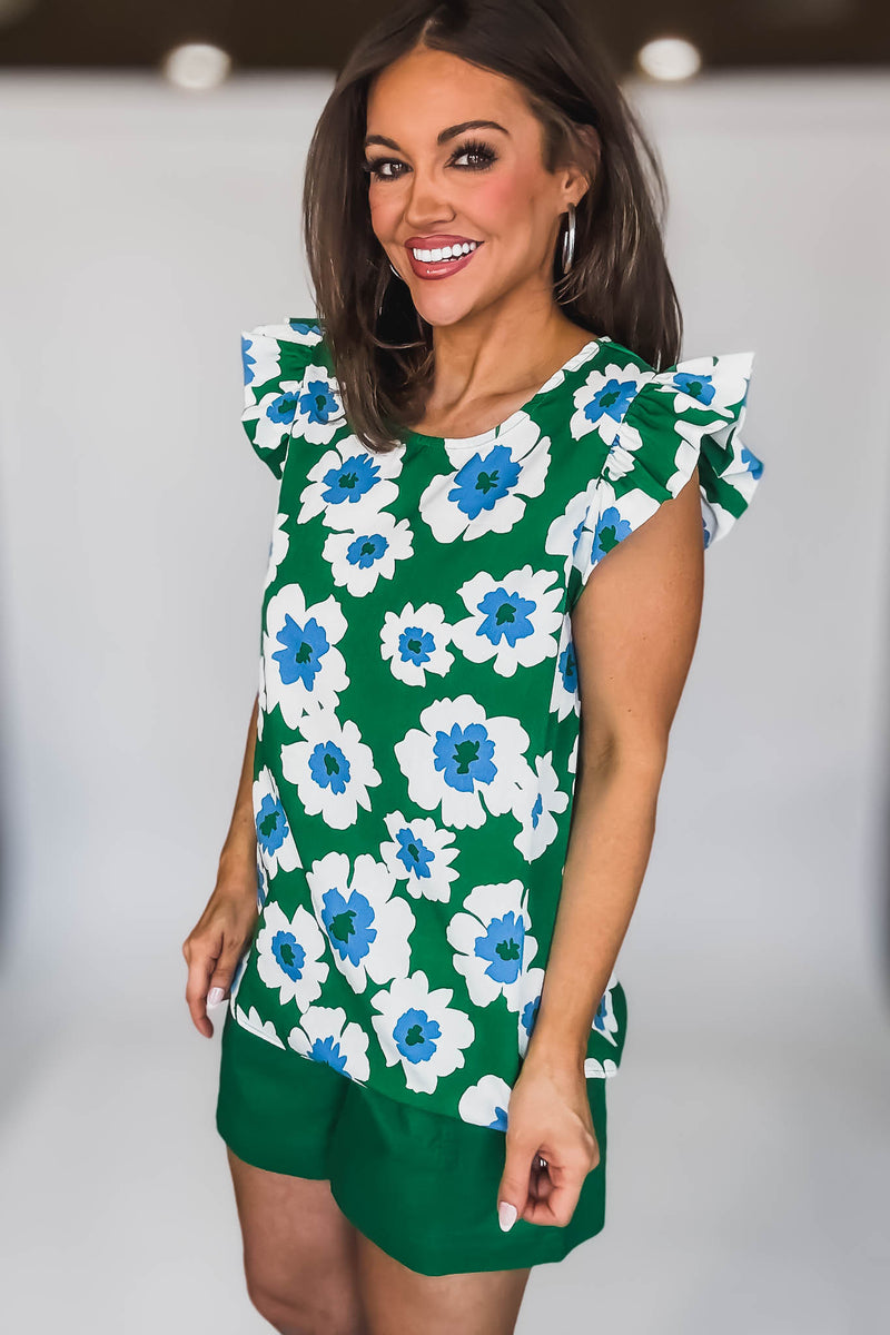 RUFFLE SLEEVES FLORAL BLOUSE