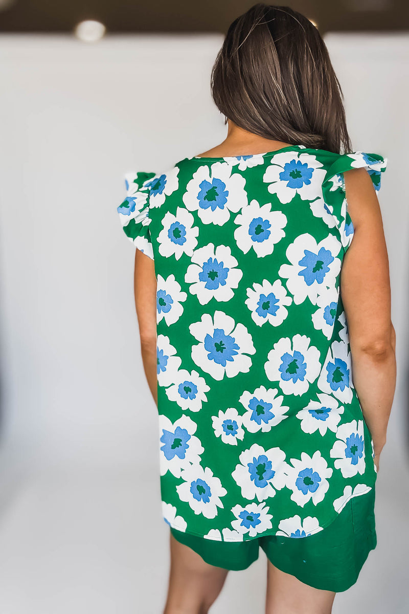 RUFFLE SLEEVES FLORAL BLOUSE
