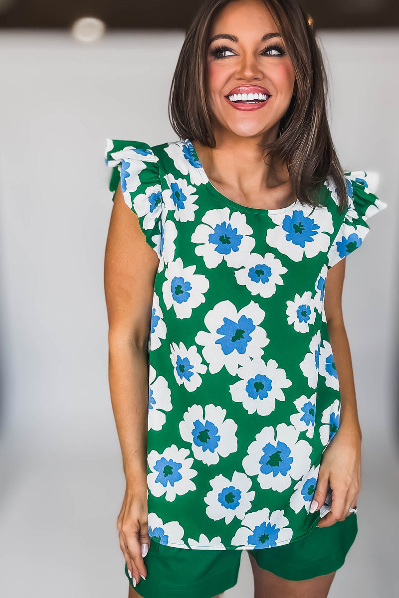 RUFFLE SLEEVES FLORAL BLOUSE