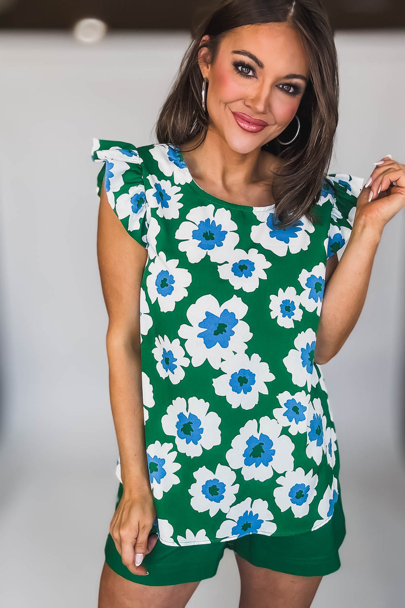 RUFFLE SLEEVES FLORAL BLOUSE