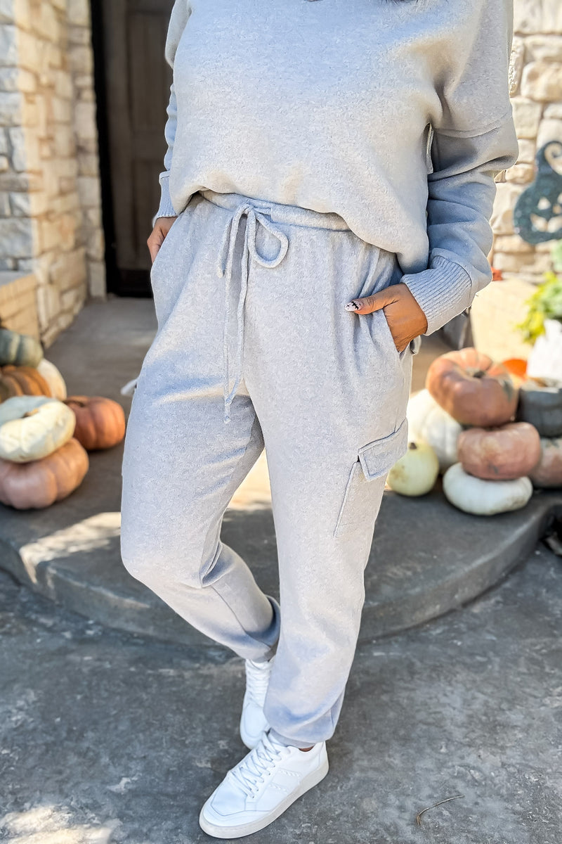 Seeing Clearly Heather Grey Cargo Pockets Knit Joggers Pants