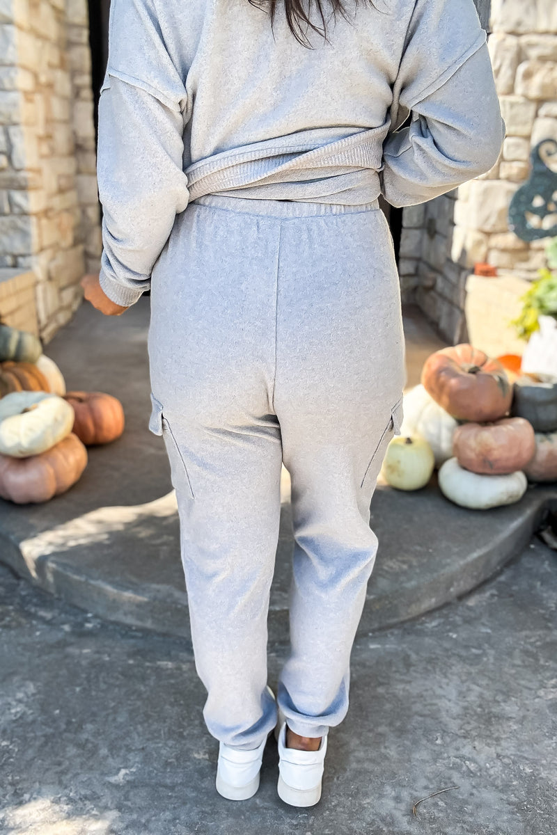 Seeing Clearly Heather Grey Cargo Pockets Knit Joggers Pants