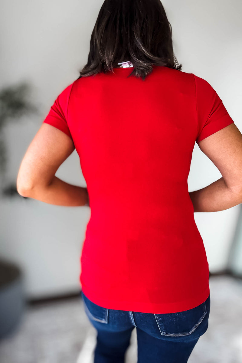 Seamless Round Red Neck Short Sleeve Top