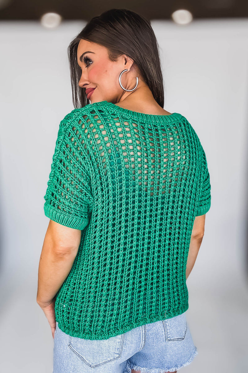 Fun In The Sun Green Open Crochet Sweater
