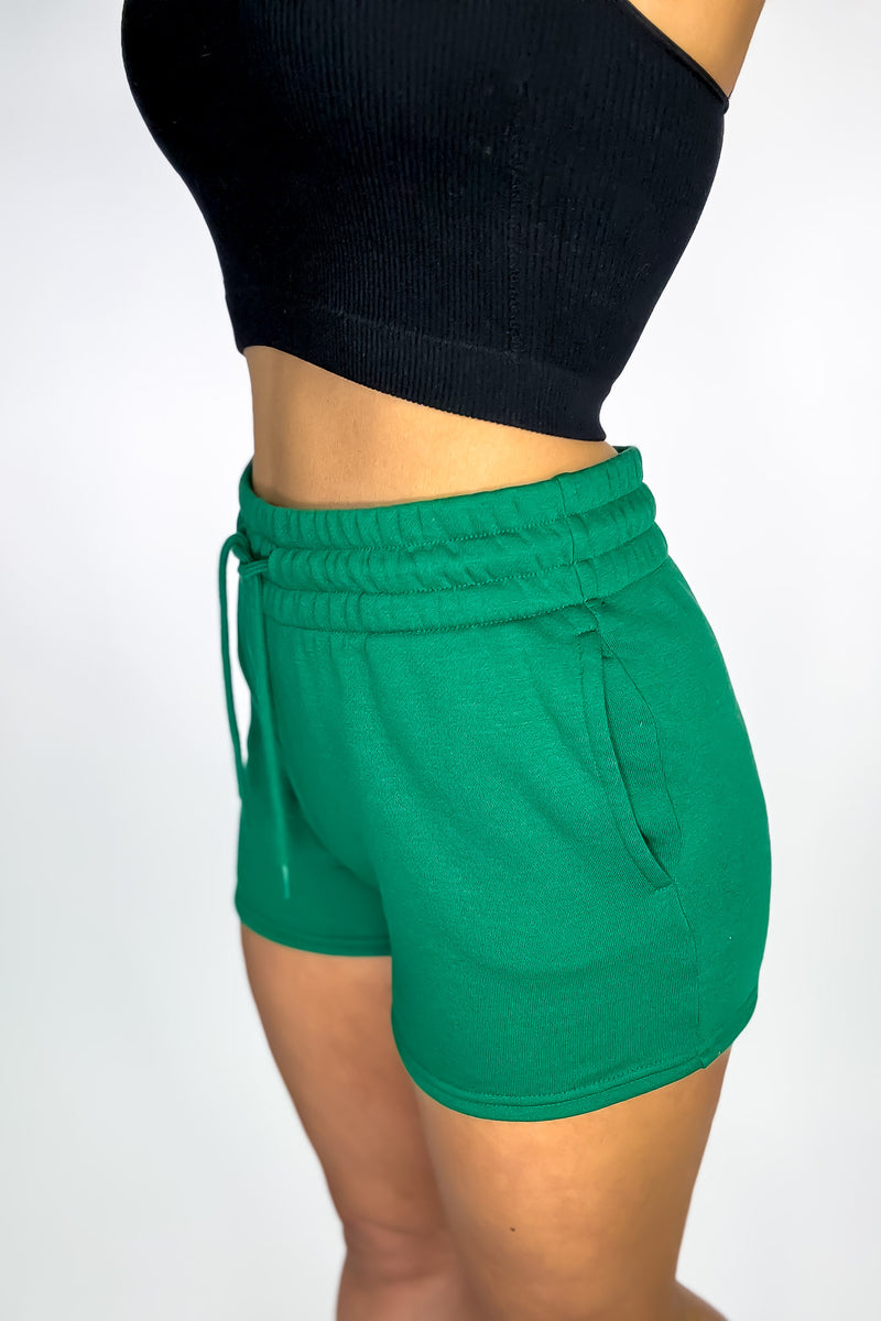 Finishing Touch Green Solid Fleece Lounge Sweat Shorts