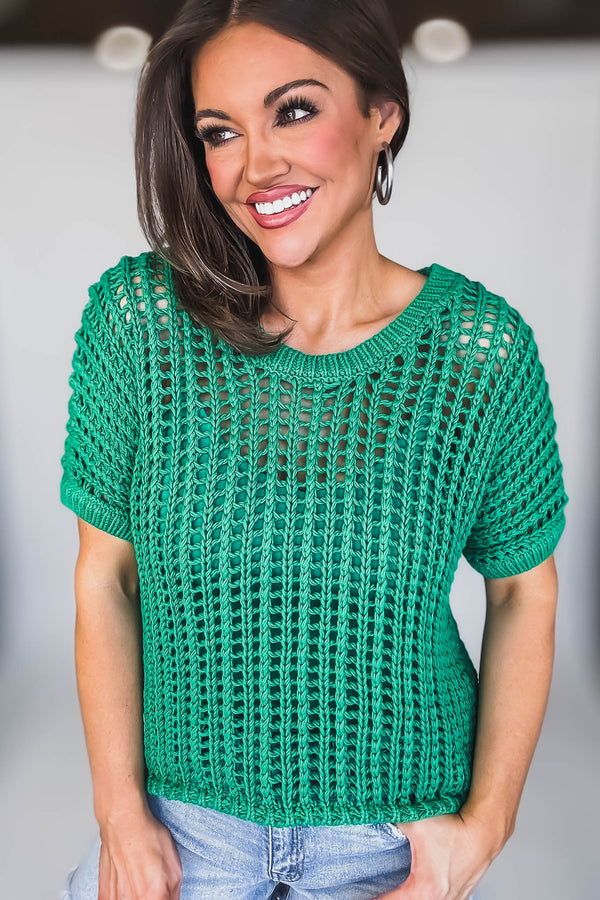 Fun In The Sun Green Open Crochet Sweater