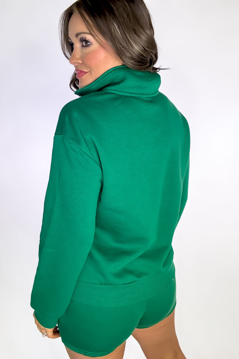 Finishing Touch Green Quarter-Zip Fleece Pullover Sweatshirt