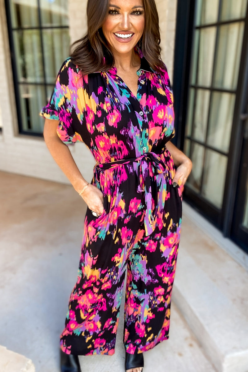 What A Girl Wants Print Notch Collared Neck Jumpsuits