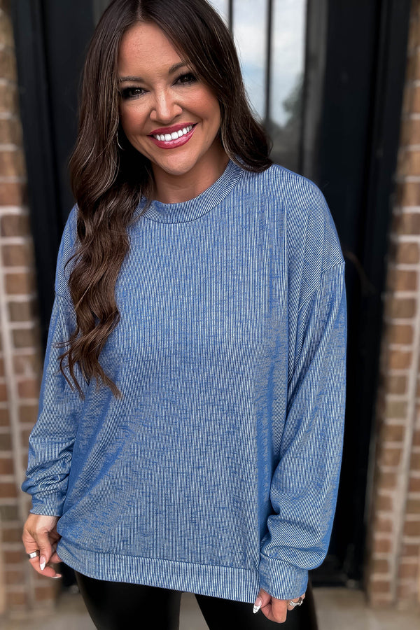 Harvest Blessings Denim Blue Two Tone Top