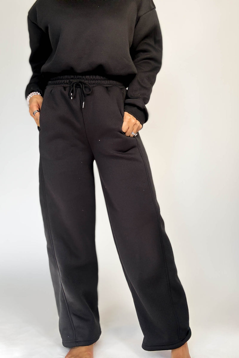 Cozy Black Sweat Straight Leg Pant