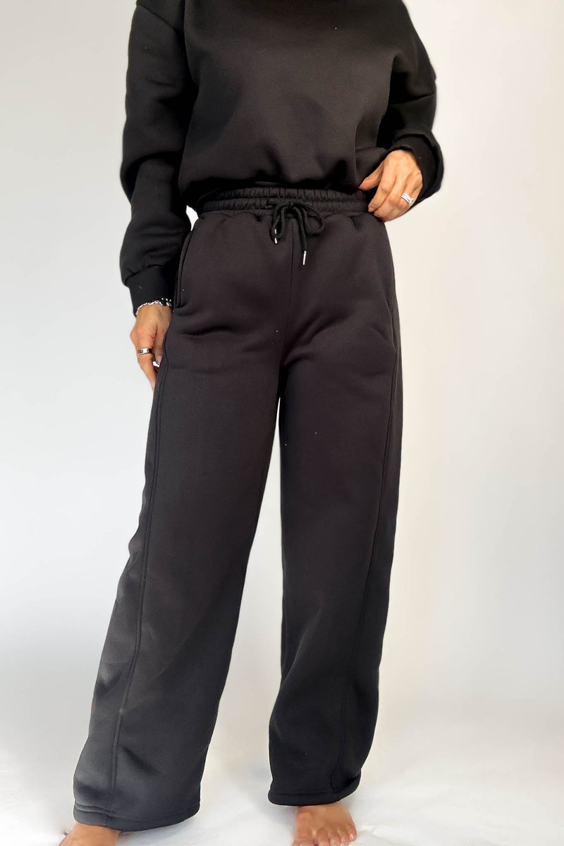 Cozy Black Sweat Straight Leg Pant
