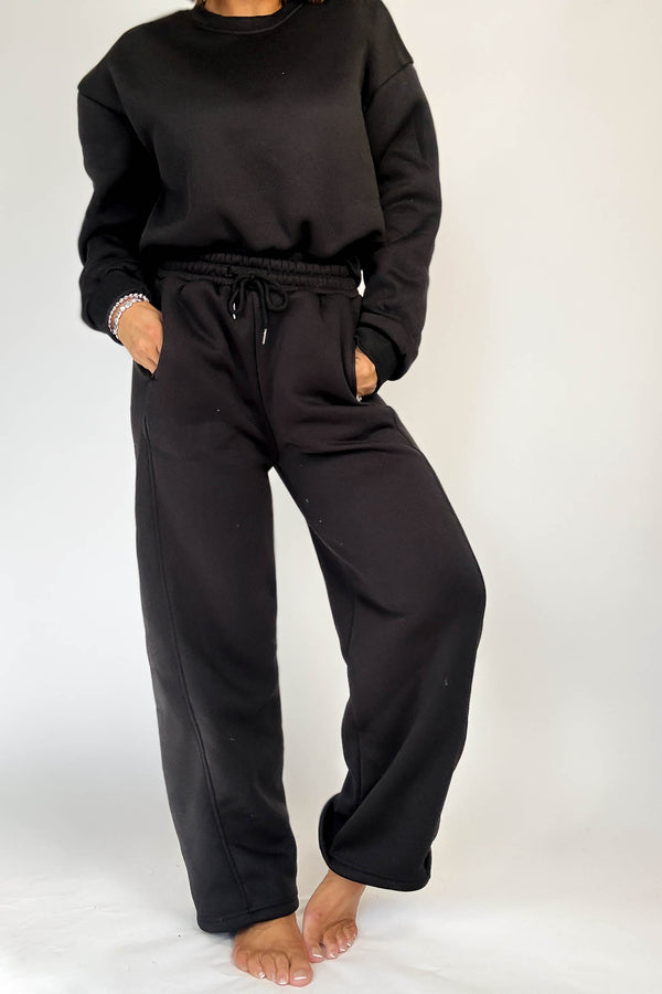 Cozy Black Sweat Straight Leg Pant