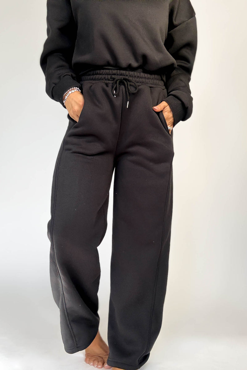 Cozy Black Sweat Straight Leg Pant