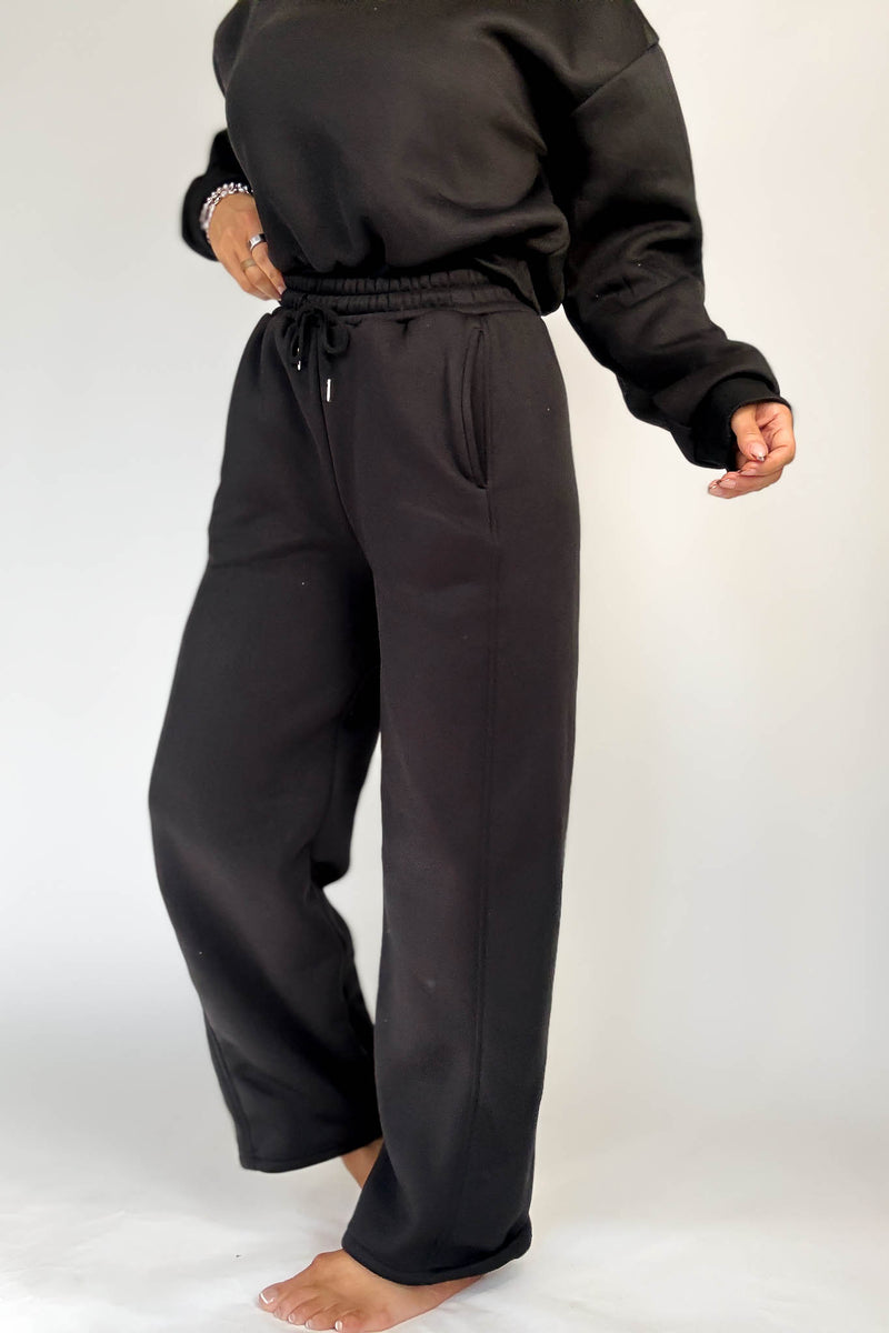 Cozy Black Sweat Straight Leg Pant