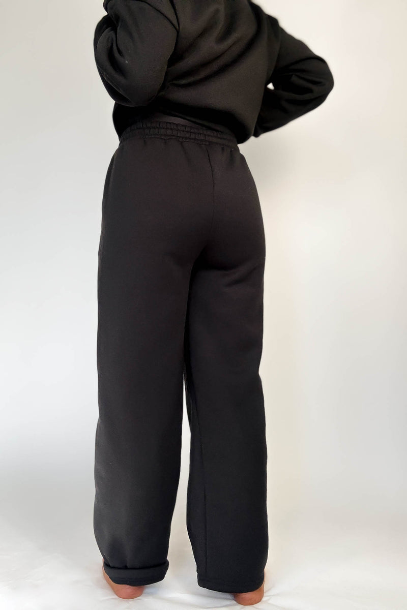 Cozy Black Sweat Straight Leg Pant