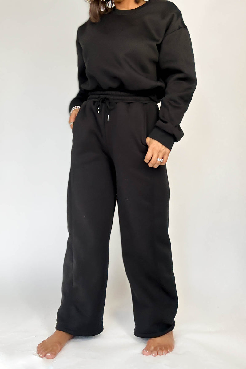 Cozy Black Sweat Straight Leg Pant