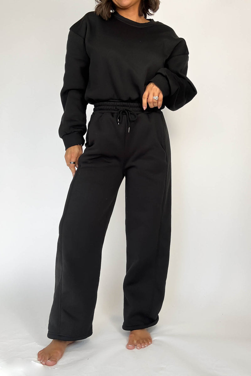 Cozy Black Sweat Straight Leg Pant