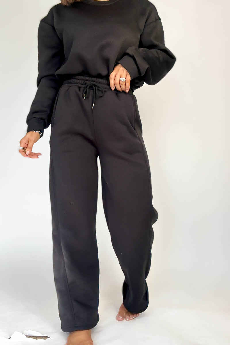 Cozy Black Sweat Straight Leg Pant