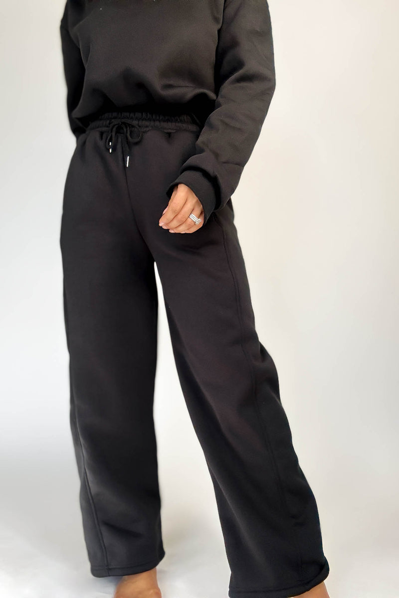 Cozy Black Sweat Straight Leg Pant