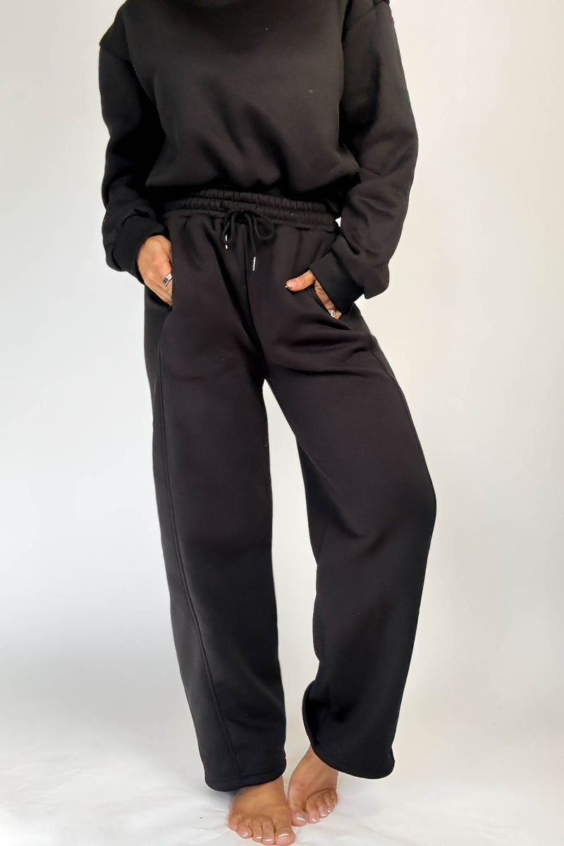Cozy Black Sweat Straight Leg Pant