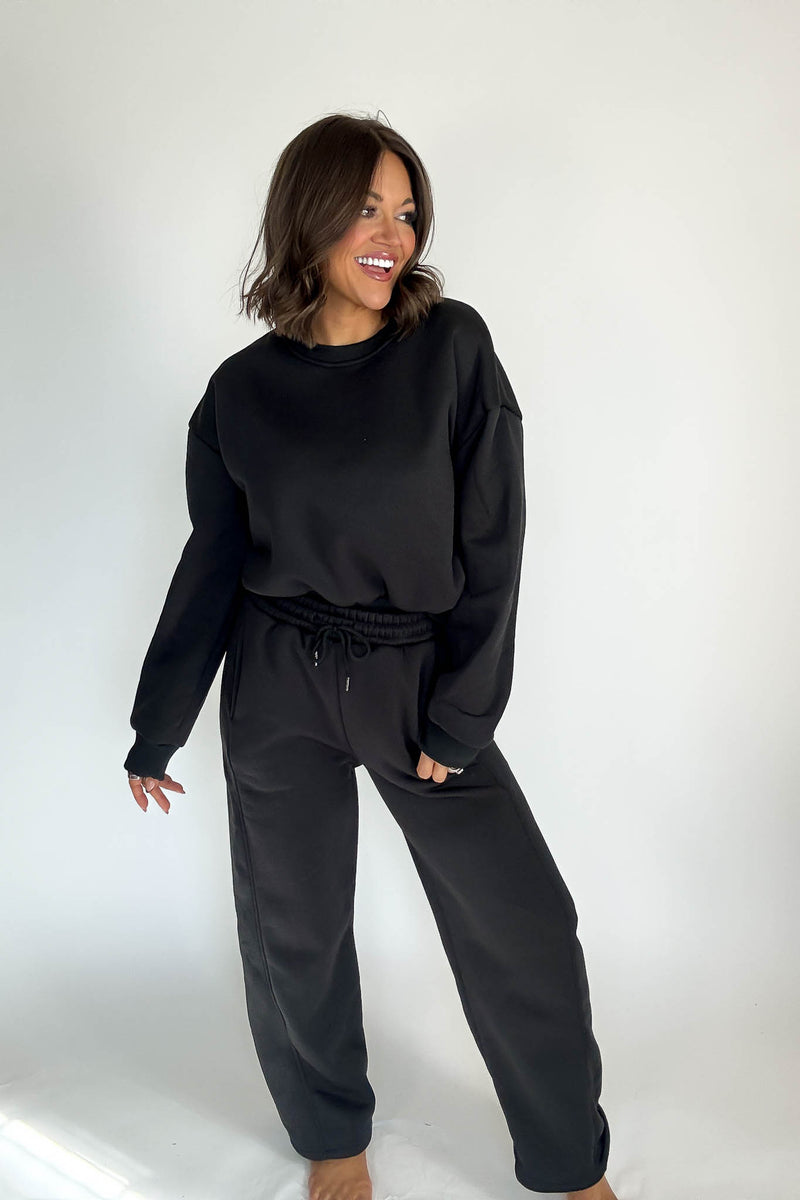 Cozy Black Sweat Straight Leg Pant