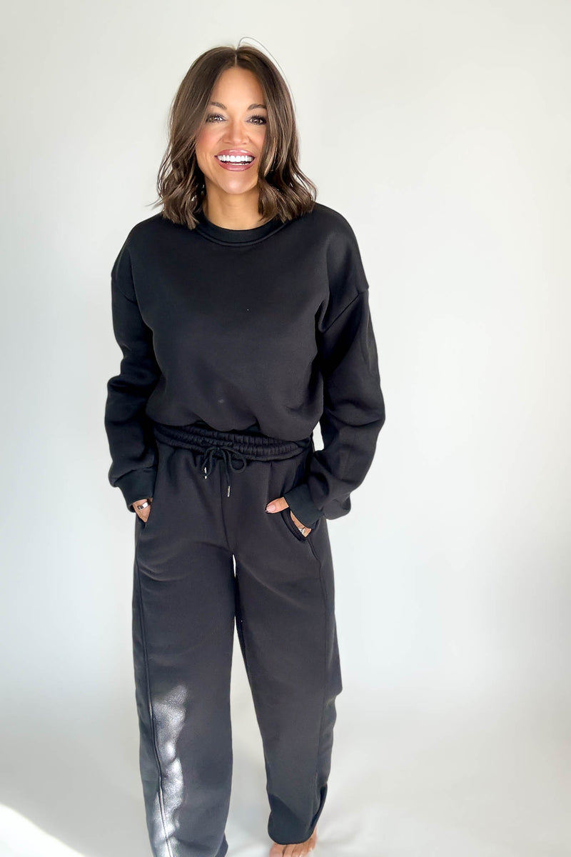 Cozy Black Sweat Straight Leg Pant