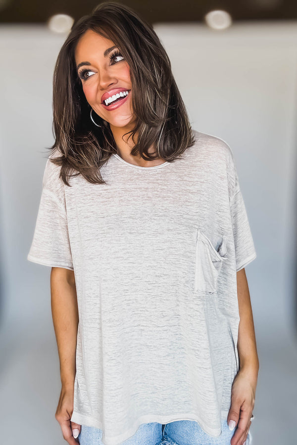 Oversized Light Mocha Washed Melange Burnout Raw Edge Tee