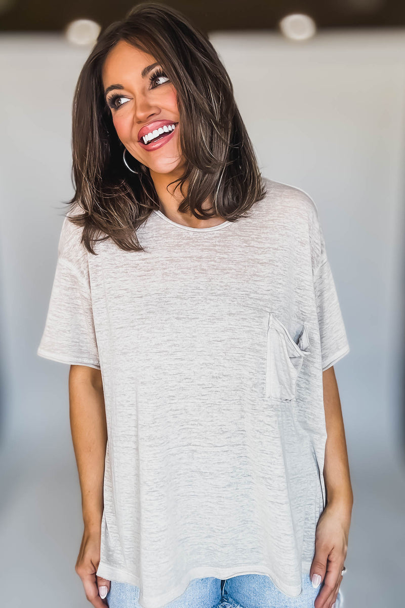 Oversized Light Mocha Washed Melange Burnout Raw Edge Tee