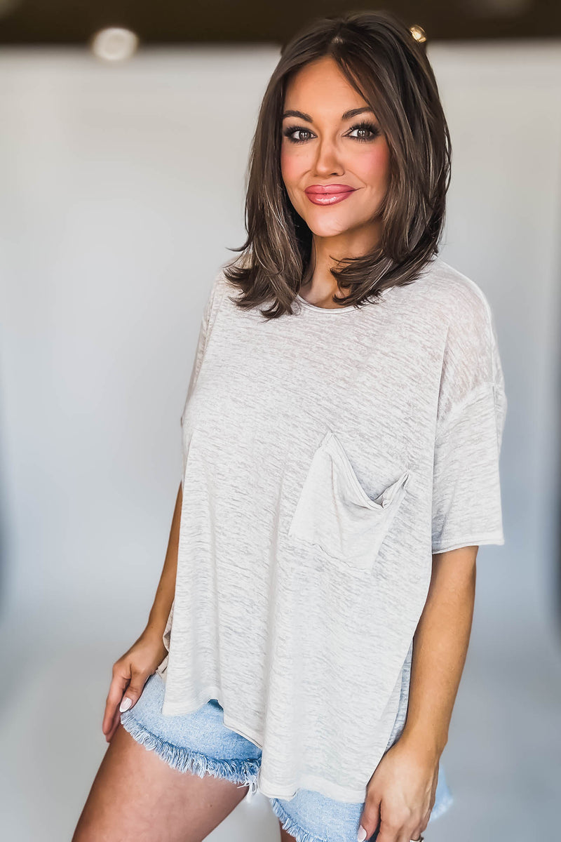 Oversized Light Mocha Washed Melange Burnout Raw Edge Tee