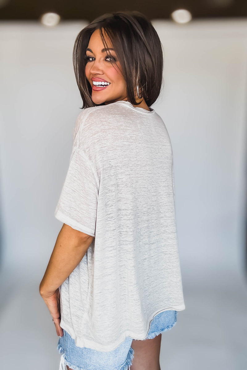 Oversized Light Mocha Washed Melange Burnout Raw Edge Tee