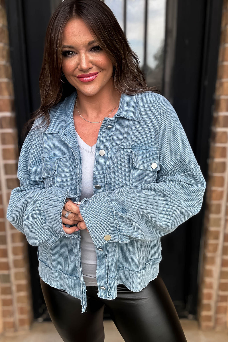 Windy Days Ahead Ice Blue Waffle Jacket