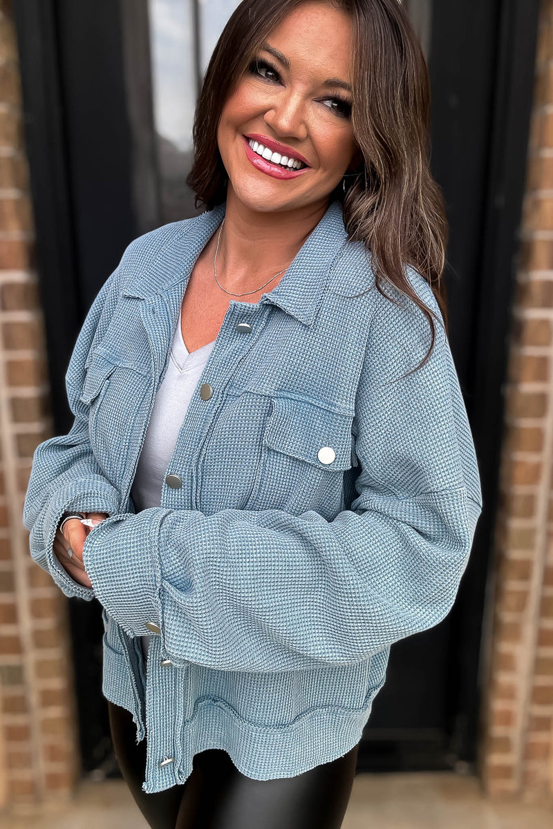 Windy Days Ahead Ice Blue Waffle Jacket