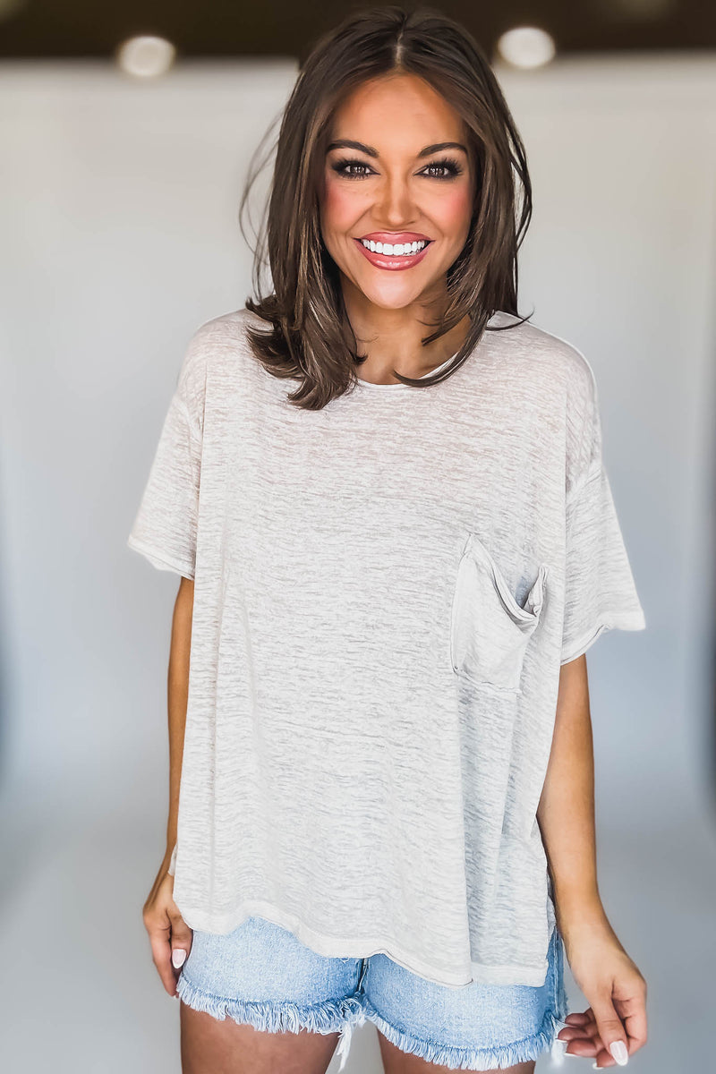 Oversized Light Mocha Washed Melange Burnout Raw Edge Tee