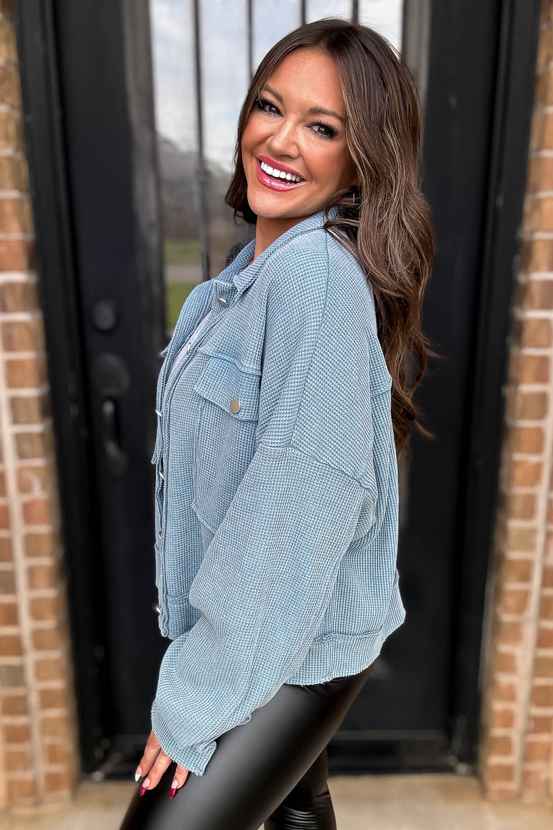 Windy Days Ahead Ice Blue Waffle Jacket