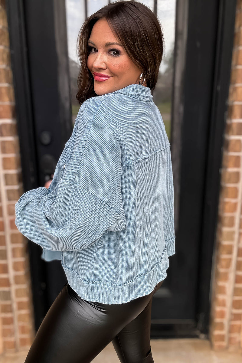 Windy Days Ahead Ice Blue Waffle Jacket