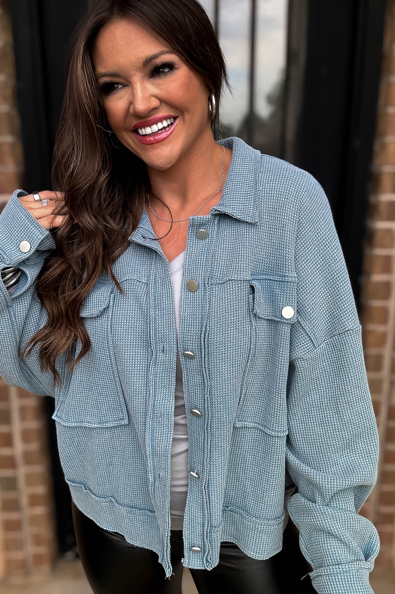 Windy Days Ahead Ice Blue Waffle Jacket – Stella Rae’s