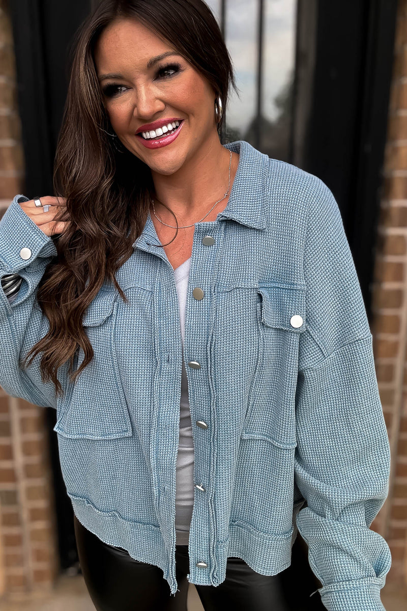 Windy Days Ahead Ice Blue Waffle Jacket