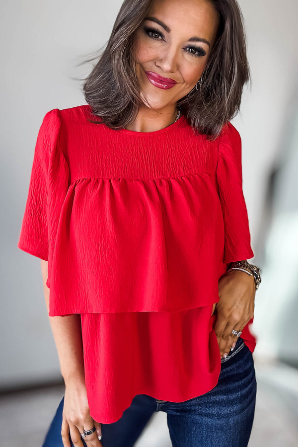 Double Ruffle Red Top