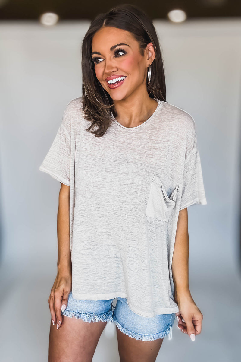 Oversized Light Mocha Washed Melange Burnout Raw Edge Tee